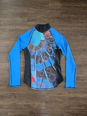 Blue Patterned Long Sleeve Women’s Rash Guard Size S